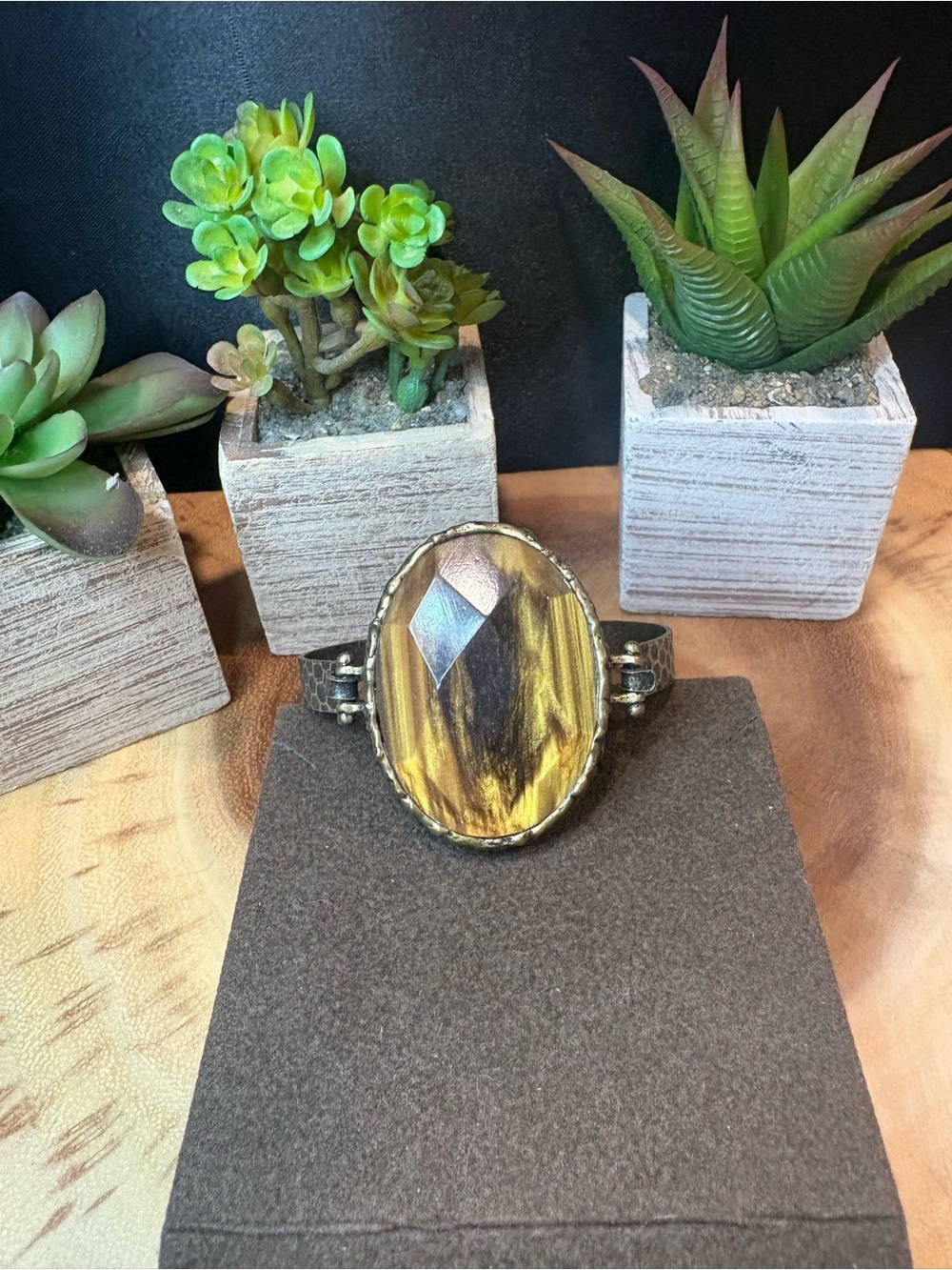 Vintage Tiger's Eye Oval Cuff Bracelet - Gold Brown